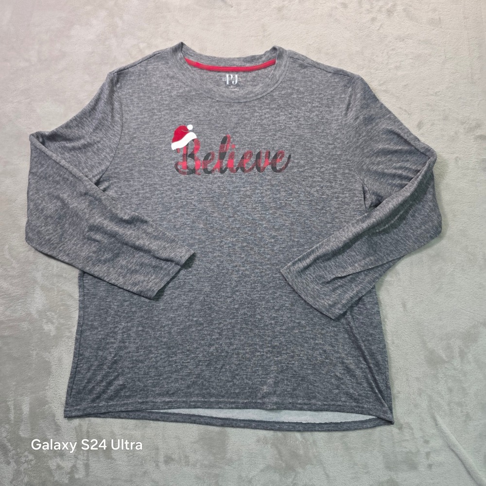 PJ Essentials Mens Heather Gray Long Sleeve Sleep Shirt Large 564-51